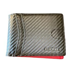 Runbox Men’s RFID Bifold Wallet Black Carbon Fiber Red AirTag Holder ID